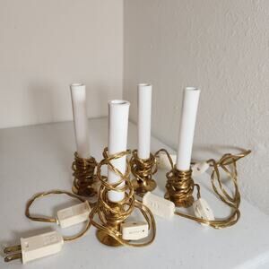 Vintage White and Brass Candle Window Lights 6 inches tall Working 48' Cord